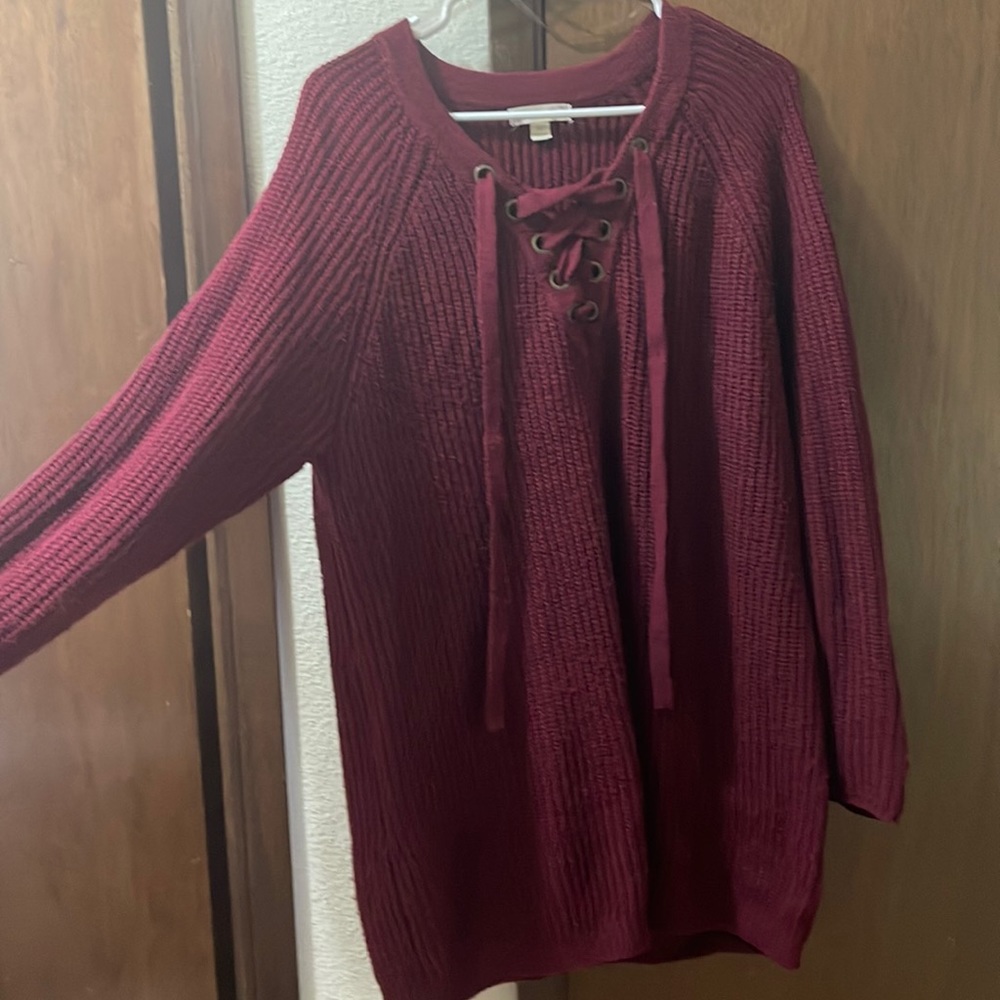Maroon front tie long sleeve shirt